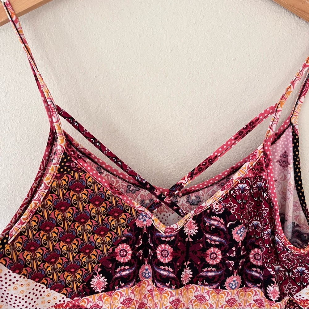 Womens Tank Top Medium Scoop Neck Swing Hem Patchwork Boho Festival Eclectic - Picture 4 of 8